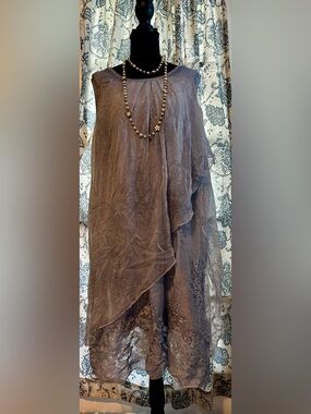 Simply Couture Silver Blue Asymmetrical Chiffon Overlay Dress